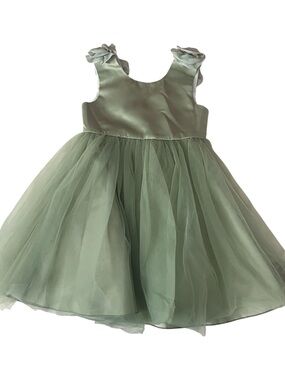 Girls Sage Green Tulle Party Dress with Rosette Straps